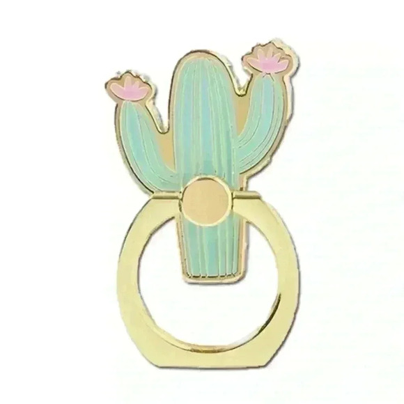 Cactus Cell Phone Ring Gold 1.5x1 inch Cute Selfie Holder Desert Arizona - Picture 1 of 10